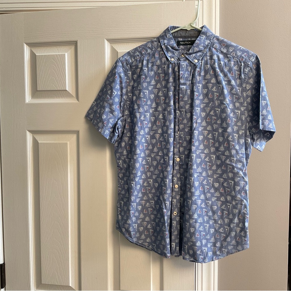 Nautica Men's Blue Sailboat Print Shirt SzM